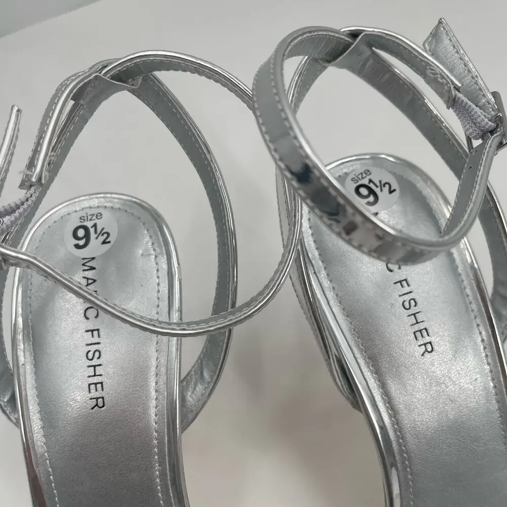 MARC FISHER Heels Breta Size 9.5 Chrome Silver Clear Sparkle Prom Homecoming